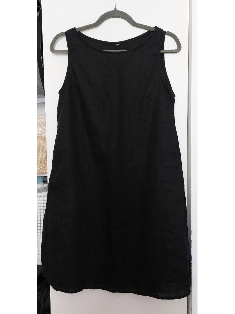 Black Linen Sleeveless Neck Tank Dress with Pockets Size Small